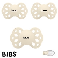 BIBS Infinty Sutter med navn str1, 3 Ivory, Symmetrisk Silikone